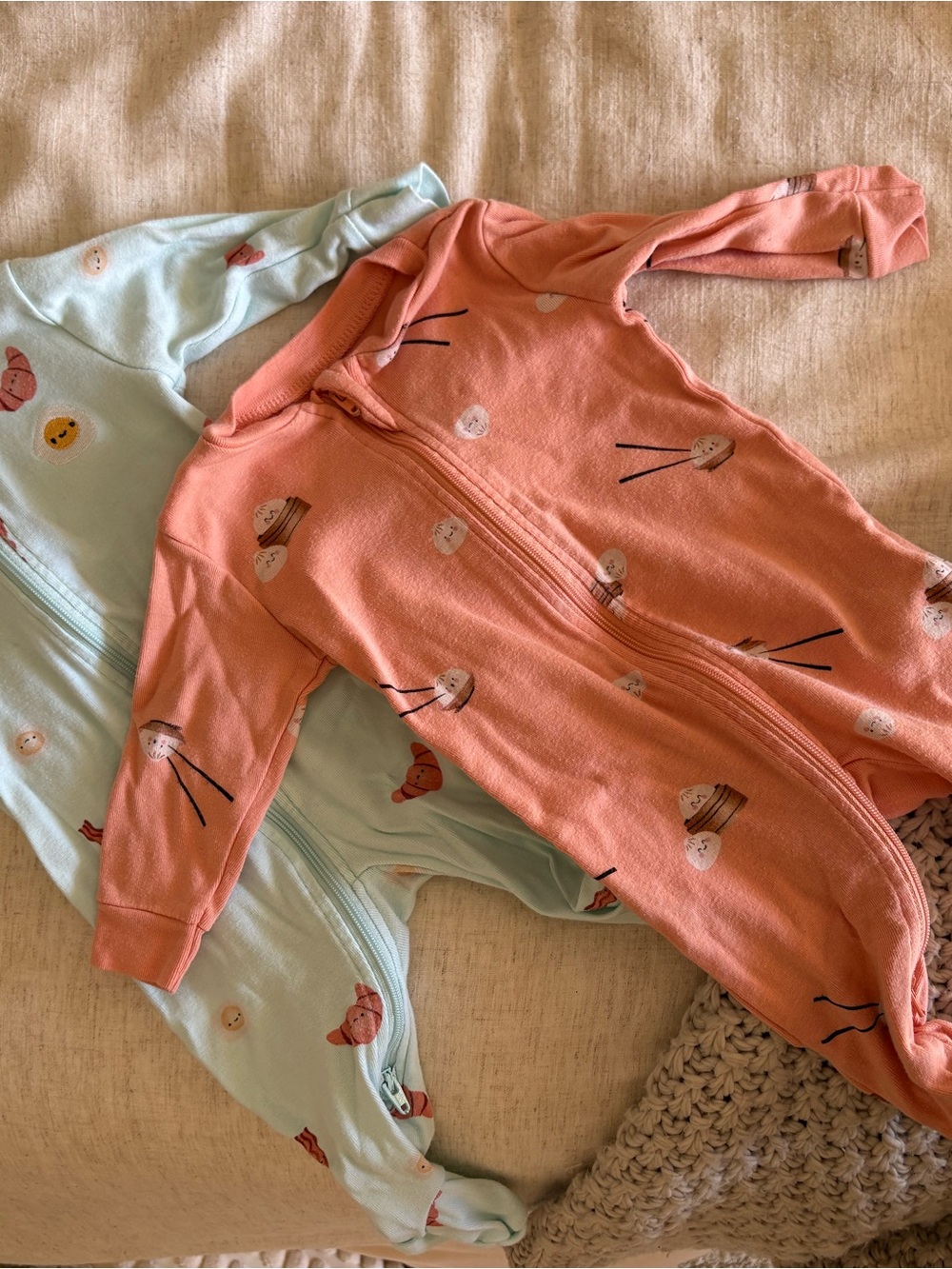 Pekkle Kids sleepers - cute breakfast foods and dumplings prints